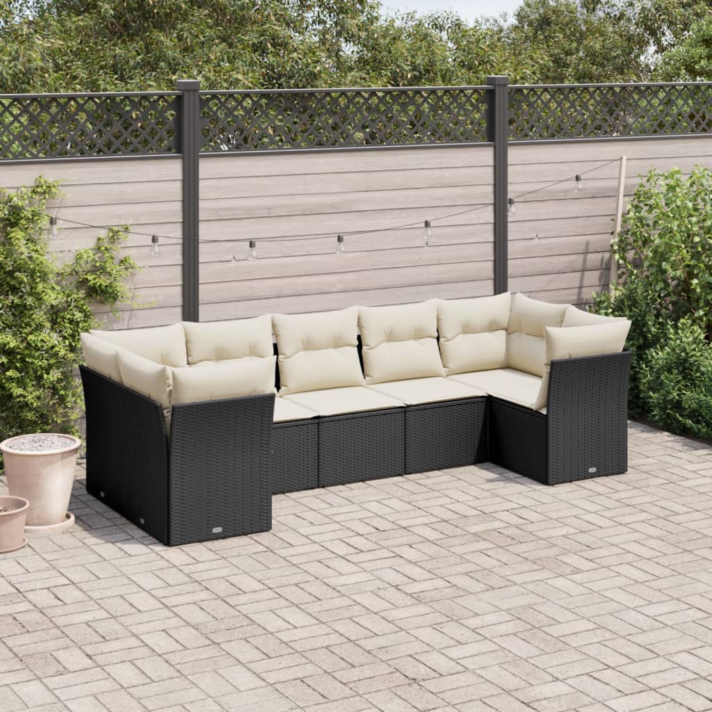 vidaXL 7-delige Loungeset met kussens poly rattan zwart