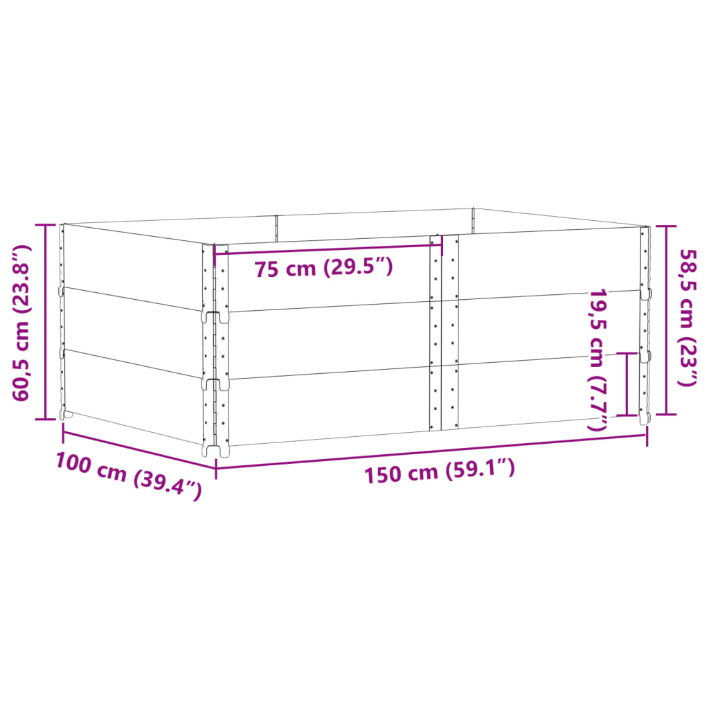 vidaXL Palletopzetranden 3 st 150x100 cm massief grenenhout zwart