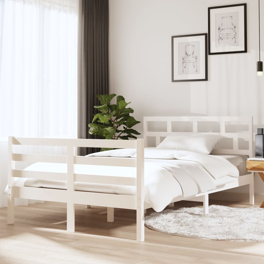 vidaXL Bedframe massief hout wit 135x190 cm