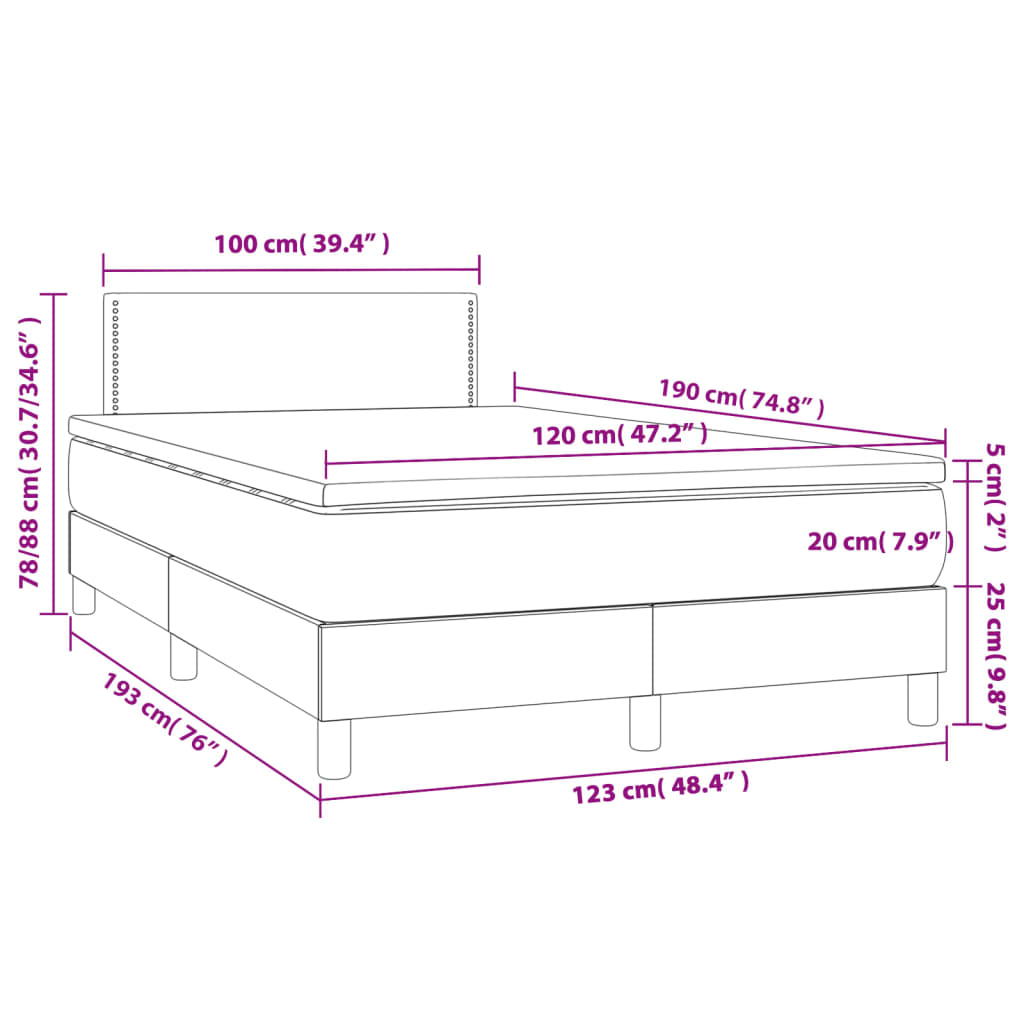 vidaXL Boxspring met matras kunstleer grijs 120x190 cm