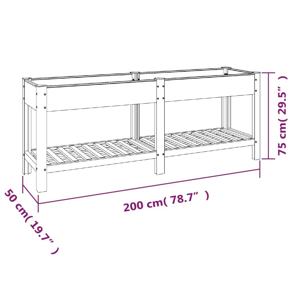 vidaXL Plantenbak verhoogd met schap 200x50x75 cm HKC grijs