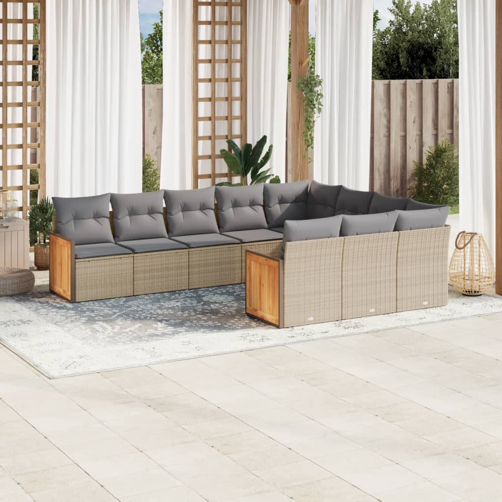 vidaXL 10-delige Loungeset met kussens poly rattan beige