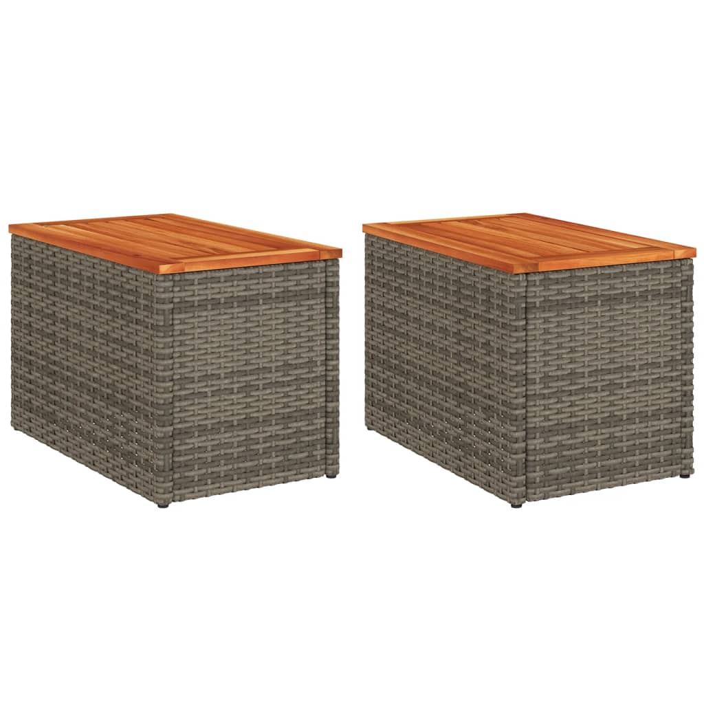 vidaXL Tuinbijzettafels 2 st 55x34x37 cm poly rattan en hout grijs