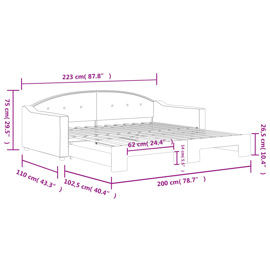 vidaXL Slaapbank met onderschuifbed 100x200 cm stof zwart