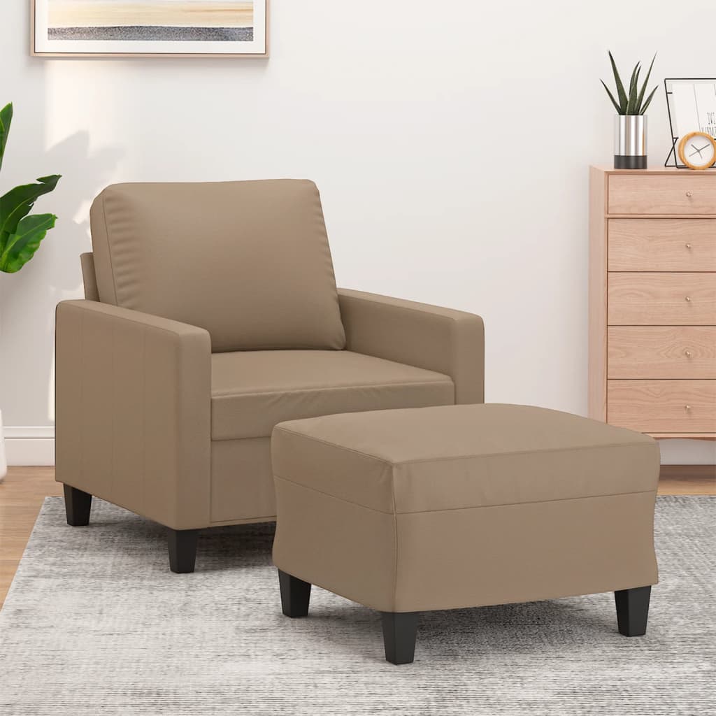 vidaXL Fauteuil met voetenbank 60 cm kunstleer cappuccinokleurig