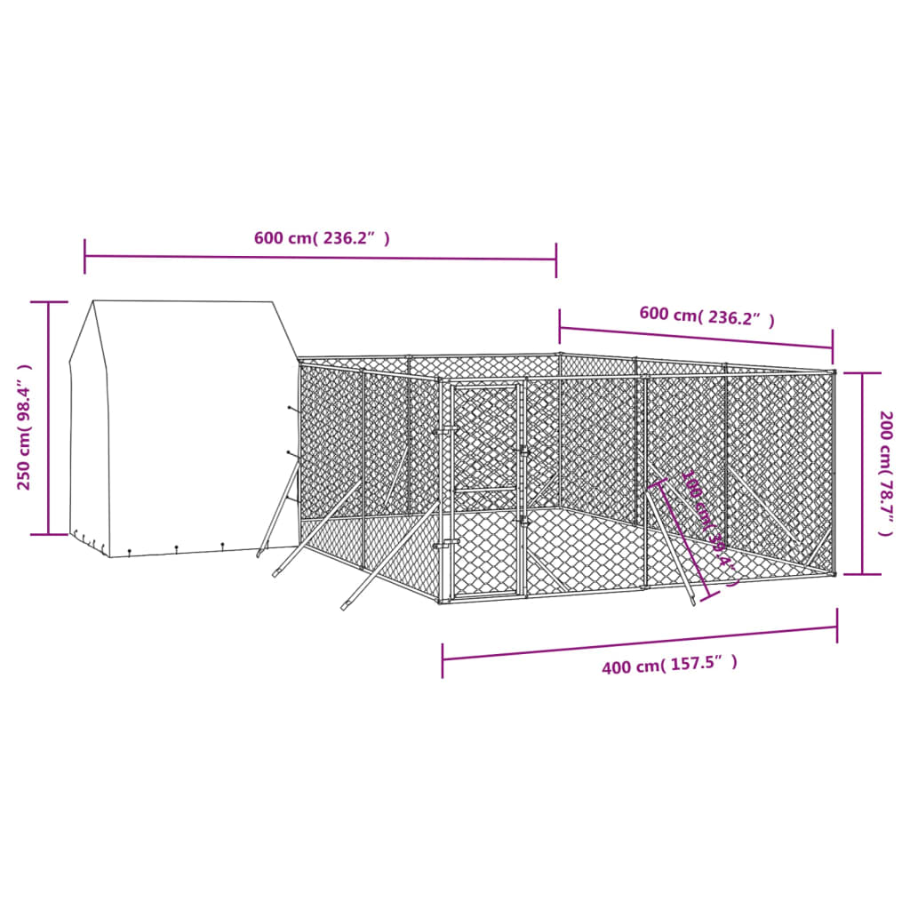 vidaXL Hondenkennel met dak 6x6x2,5 m gegalvaniseerd staal zilver