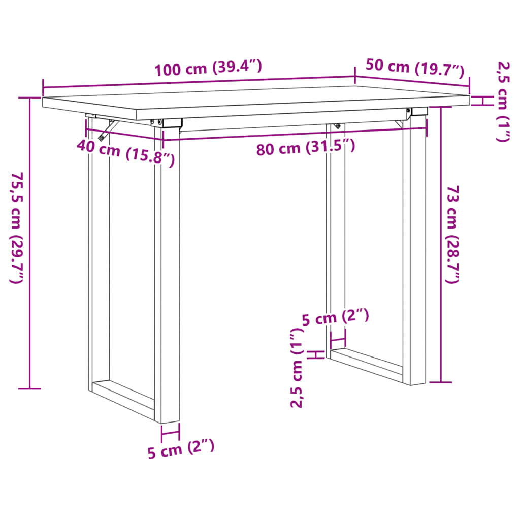 vidaXL Eettafel O-frame 100x50x75,5 cm massief grenenhout en gietijzer