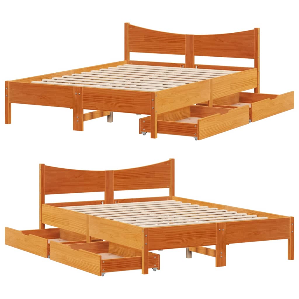 vidaXL Bedframe met lades massief grenenhout wasbruin 140x190 cm