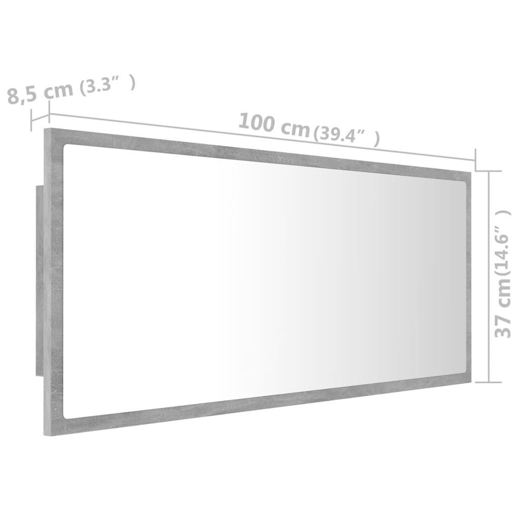 vidaXL Badkamerspiegel LED 100x8,5x37 cm acryl betongrijs