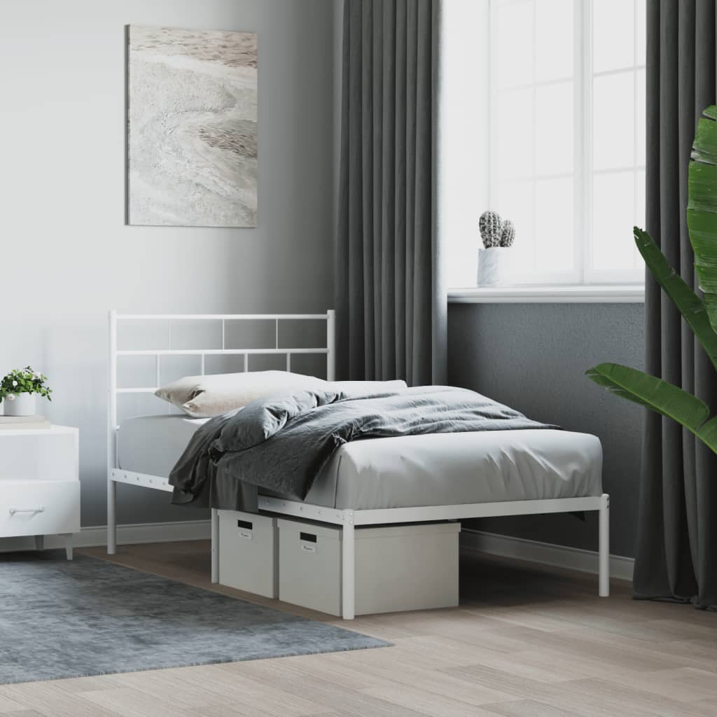 vidaXL Bedframe met hoofdbord metaal wit 100x190 cm