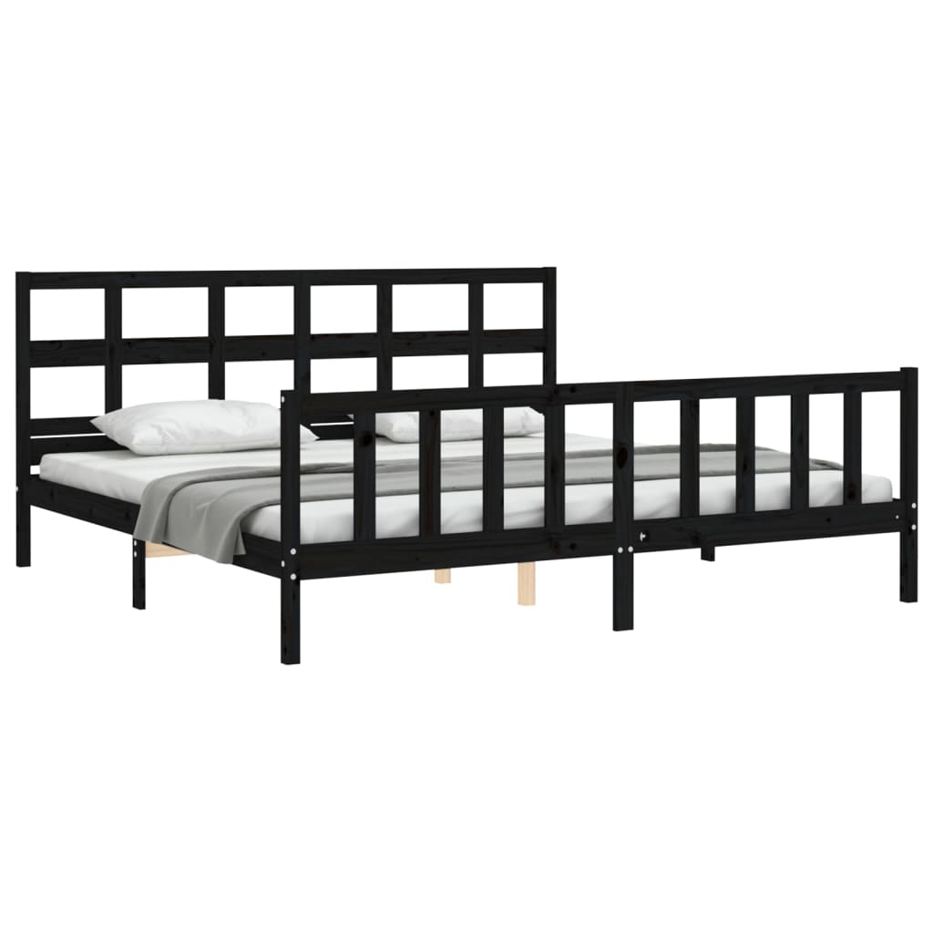 vidaXL Bedframe met hoofdbord massief hout zwart