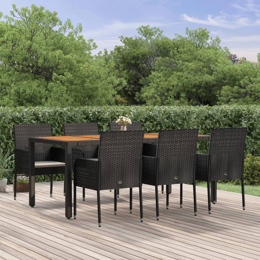 vidaXL 7-delige Tuinset met kussens poly rattan zwart