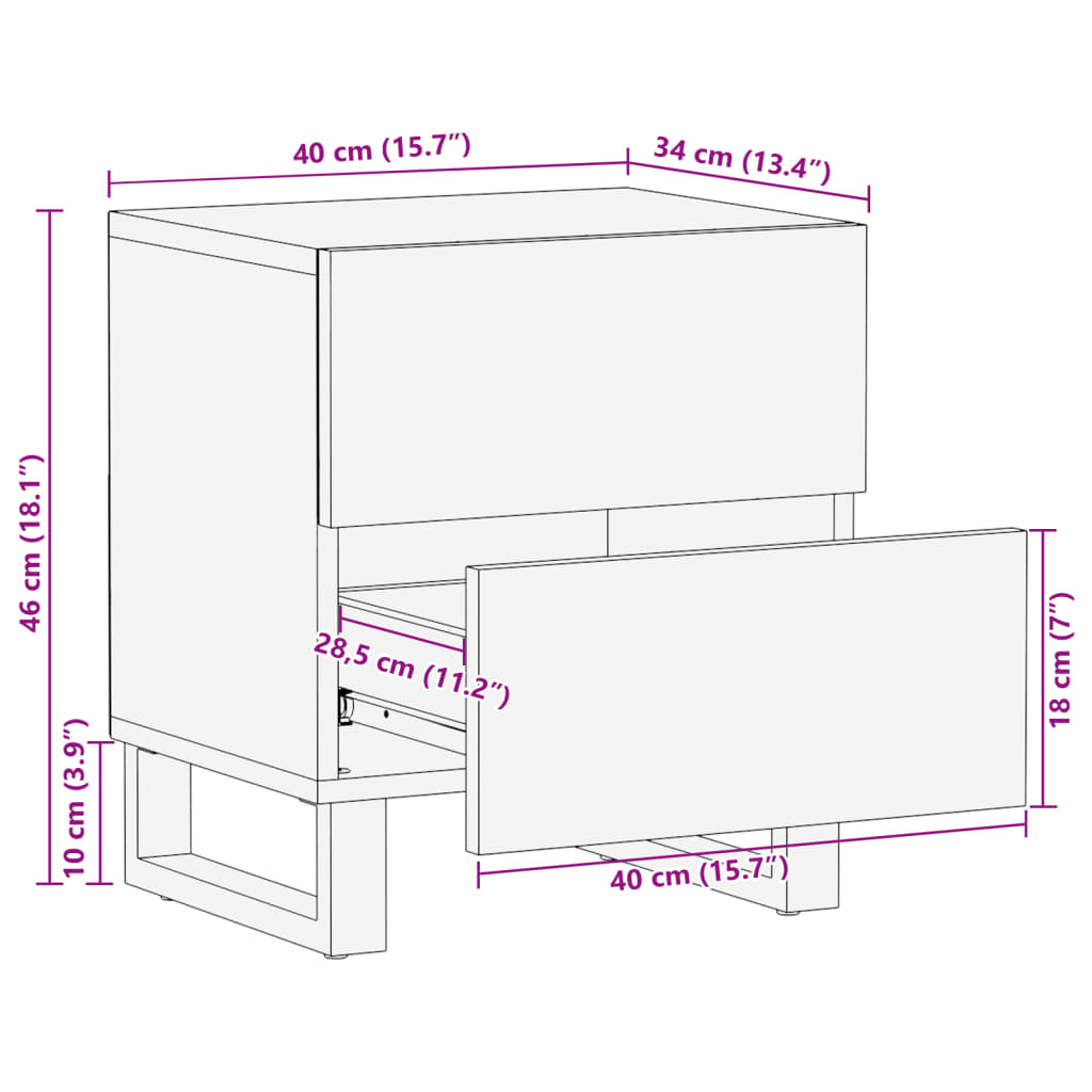 vidaXL Nachtkastjes 2 st 40x34x46 cm massief ruw mangohout