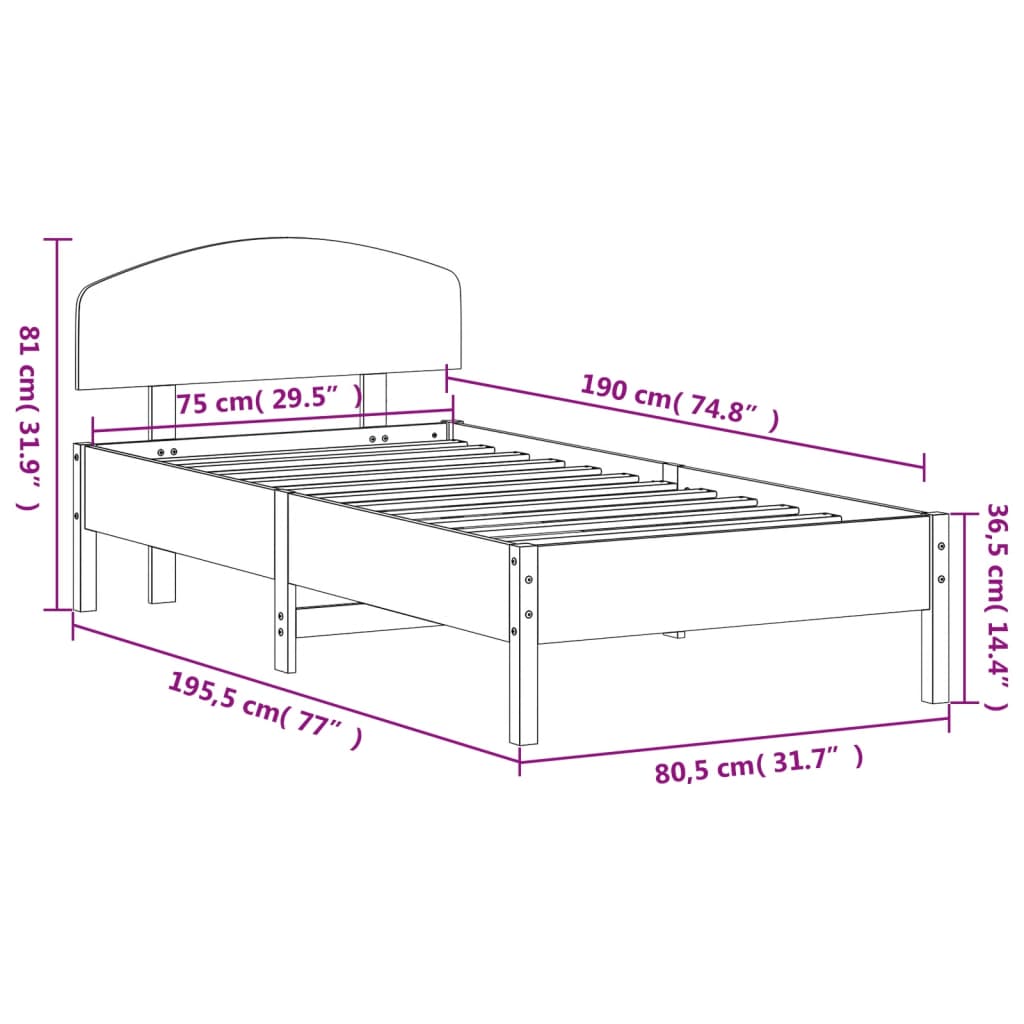 vidaXL Bedframe zonder matras massief grenenhout 75x190 cm