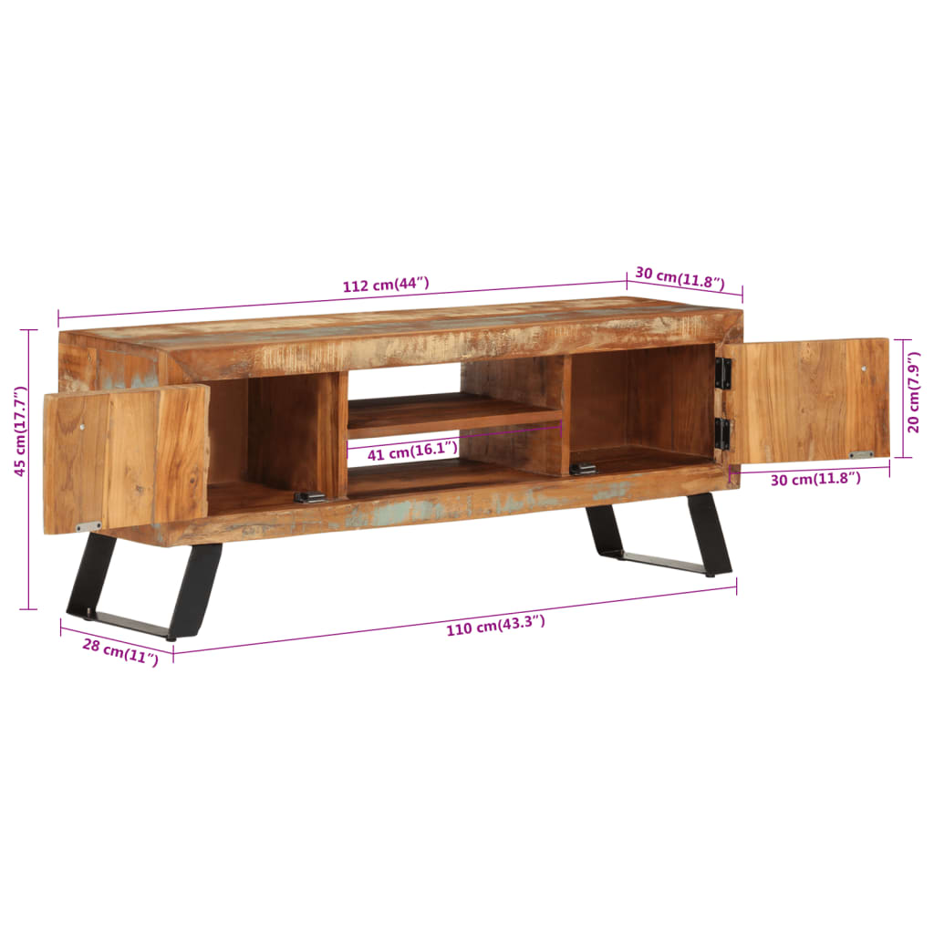 vidaXL Tv-meubel 112x30x45 cm massief gerecycled hout