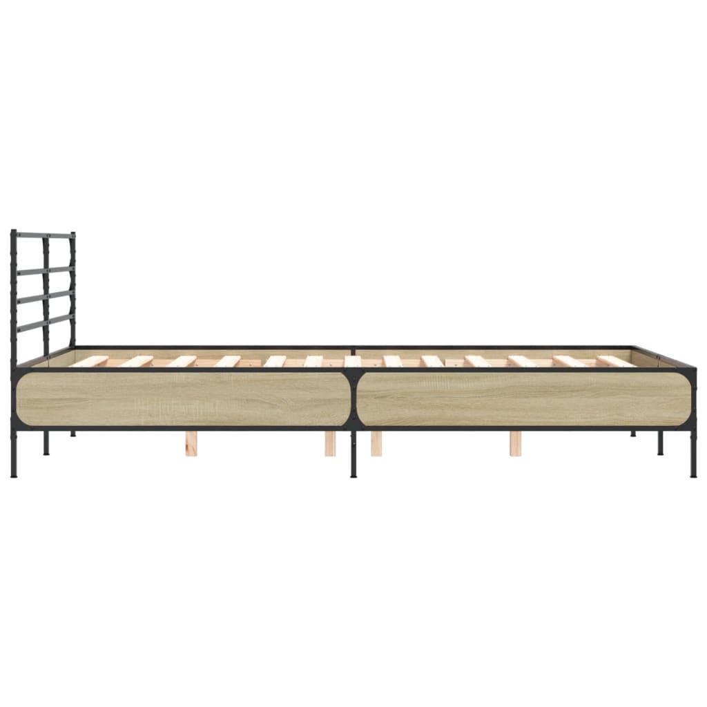 vidaXL Bedframe bewerkt hout metaal sonoma eikenkleurig 135x190 cm