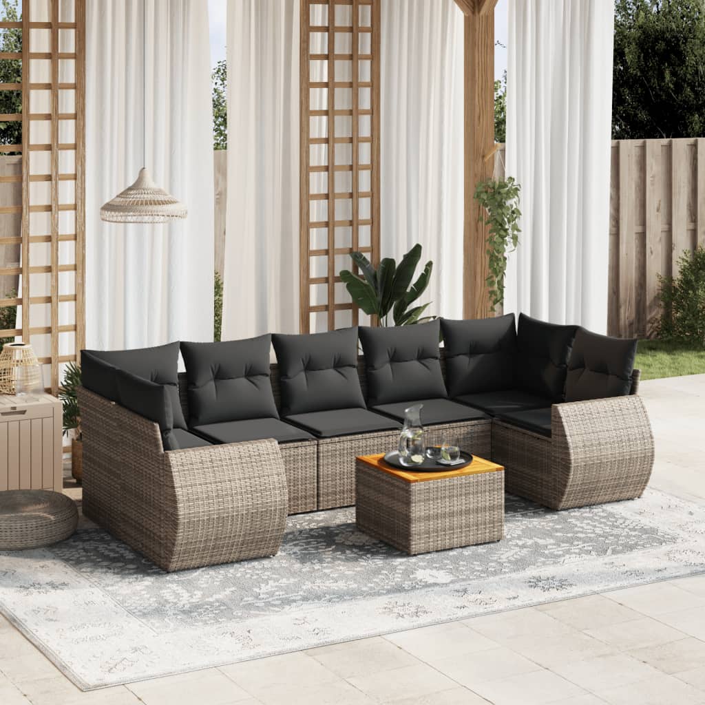 vidaXL 8-delige Loungeset met kussens poly rattan grijs