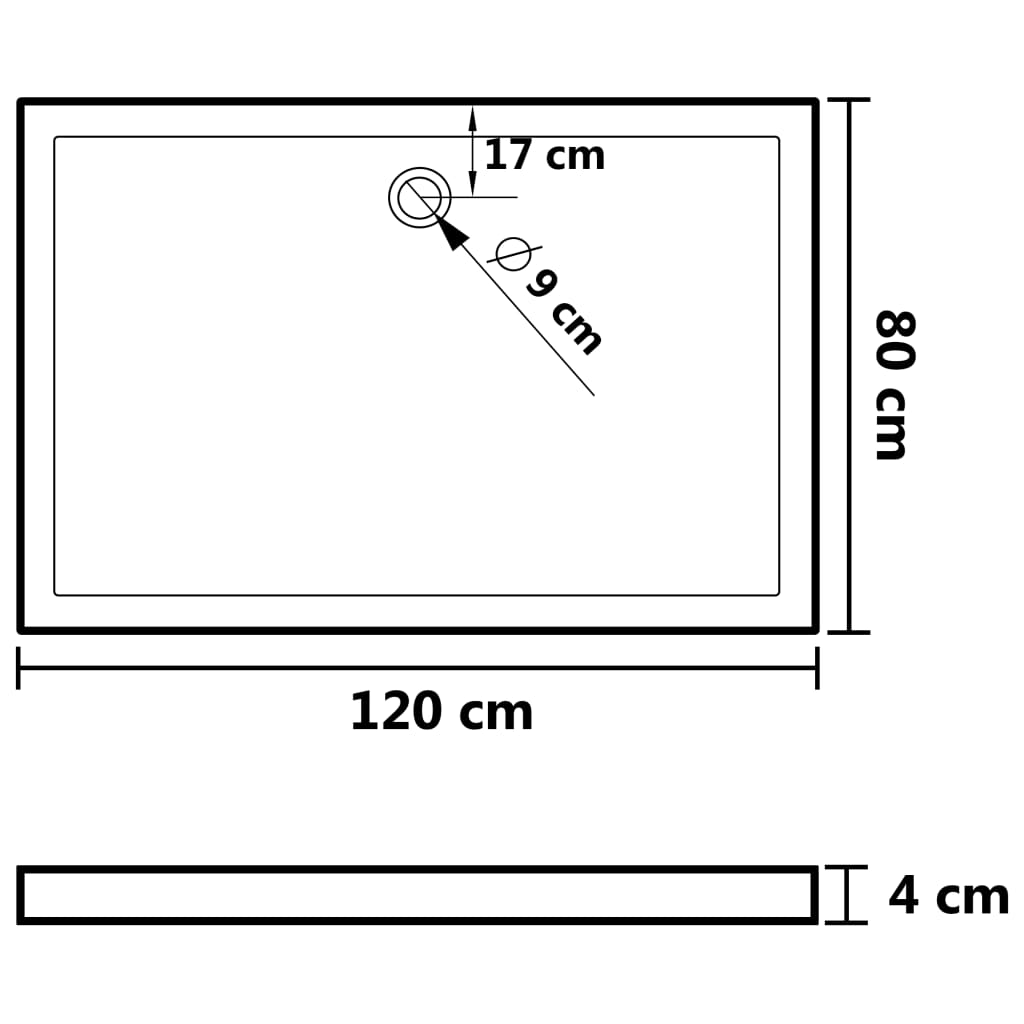 vidaXL Douchebak rechthoekig 80x120 cm ABS zwart