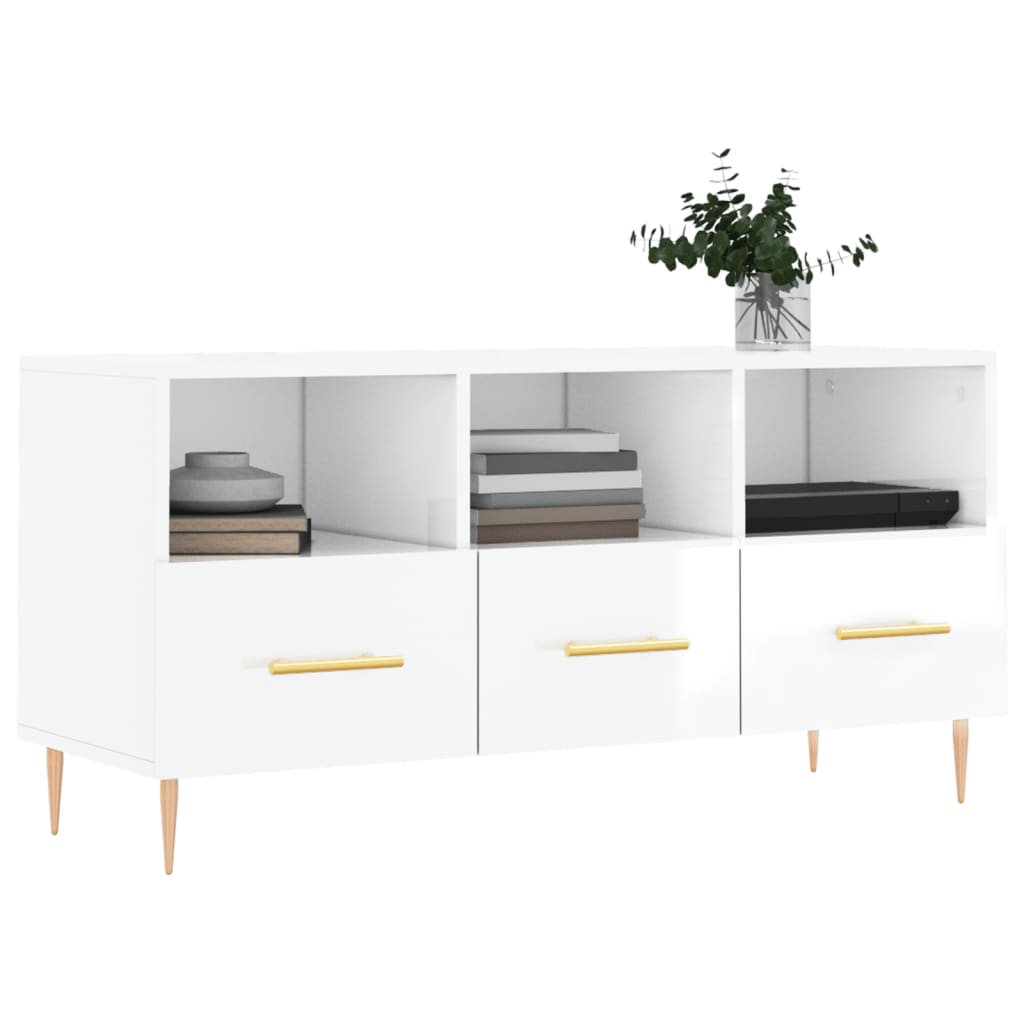 vidaXL Tv-meubel 102x36x50 cm bewerkt hout hoogglans wit