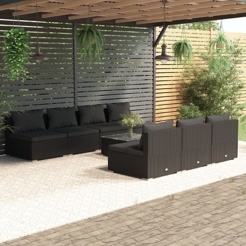 vidaXL 8-delige Loungeset met kussens poly rattan zwart