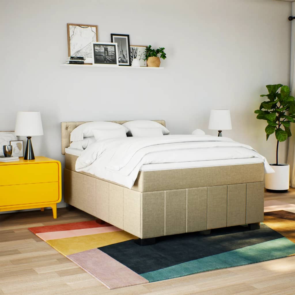 vidaXL Boxspring met matras stof crèmekleurig 140x190 cm