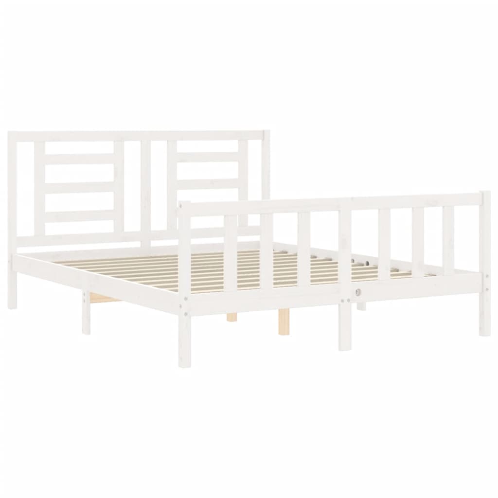 vidaXL Bedframe met hoofdbord massief hout wit 160x200 cm