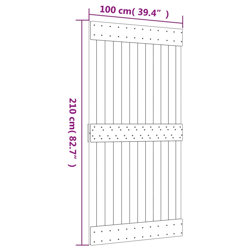 vidaXL Schuifdeur met beslag 100x210 cm massief grenenhout