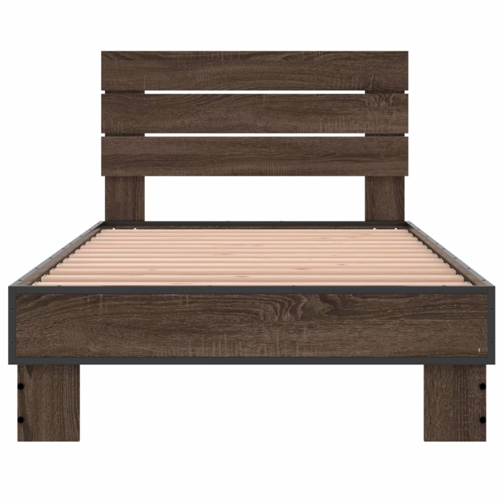 vidaXL Bedframe bewerkt hout en metaal bruin eikenkleurig 75x190 cm