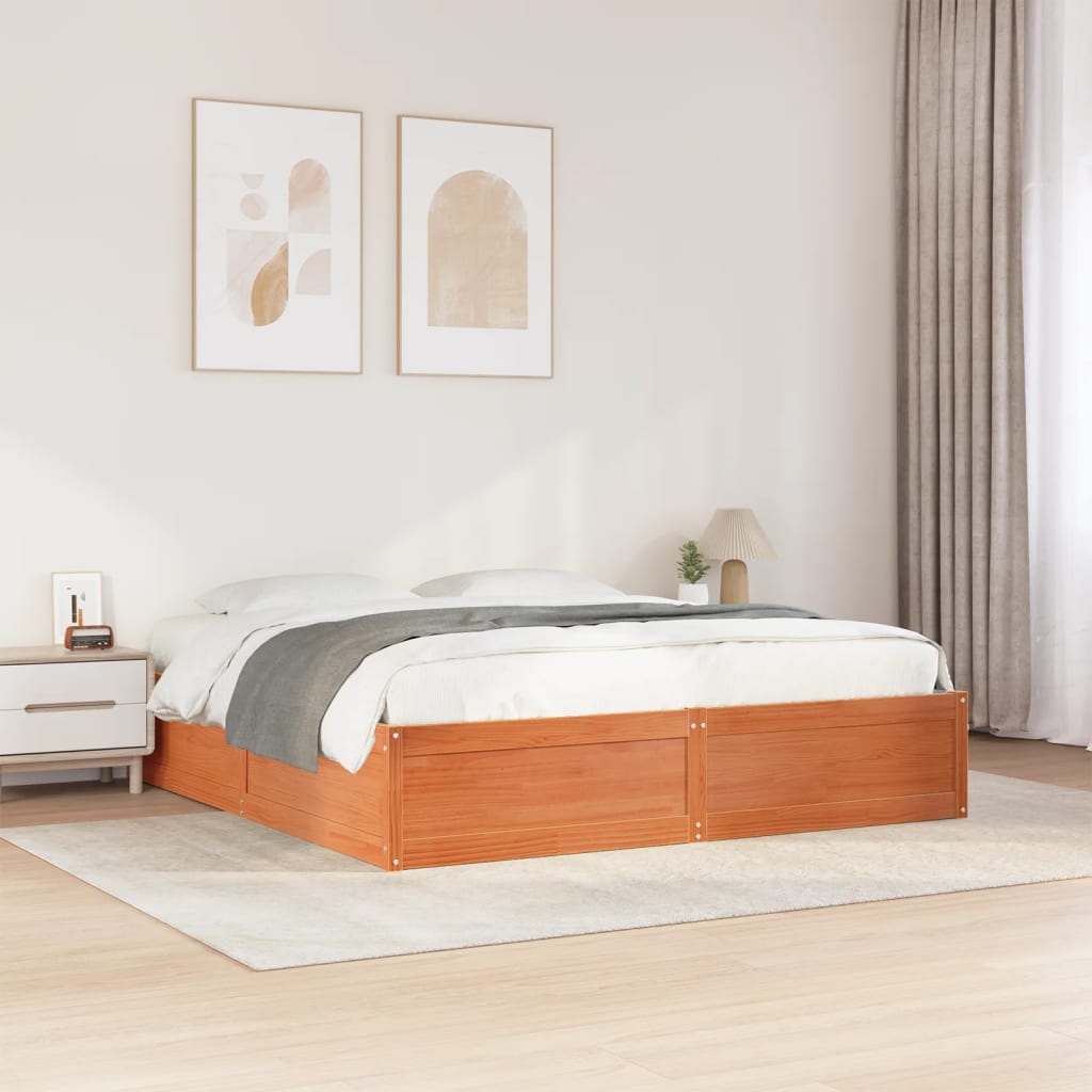 vidaXL Bedframe zonder matras massief grenenhout wasbruin 180x200 cm