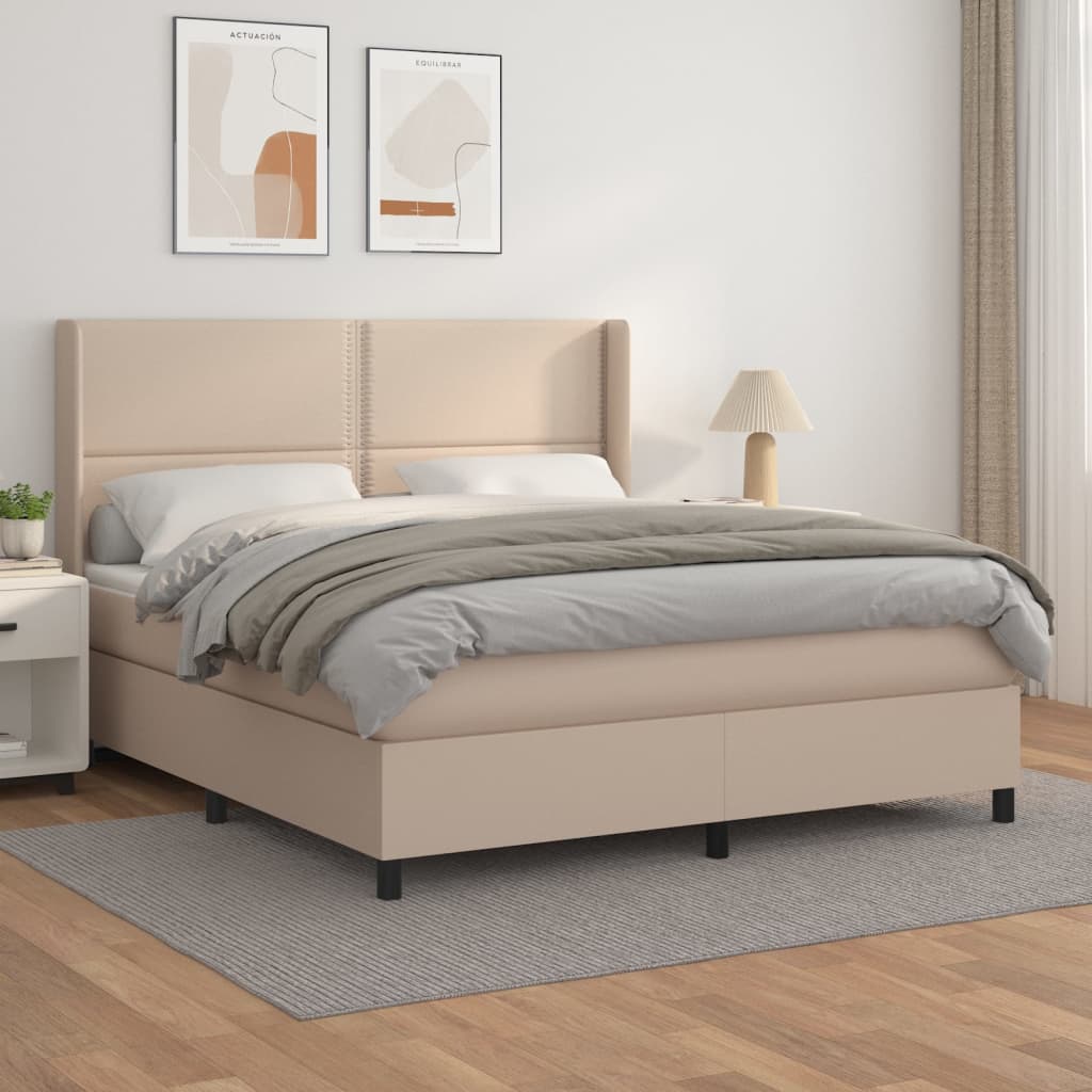 vidaXL Boxspring met matras kunstleer cappuccinokleurig 160x200 cm