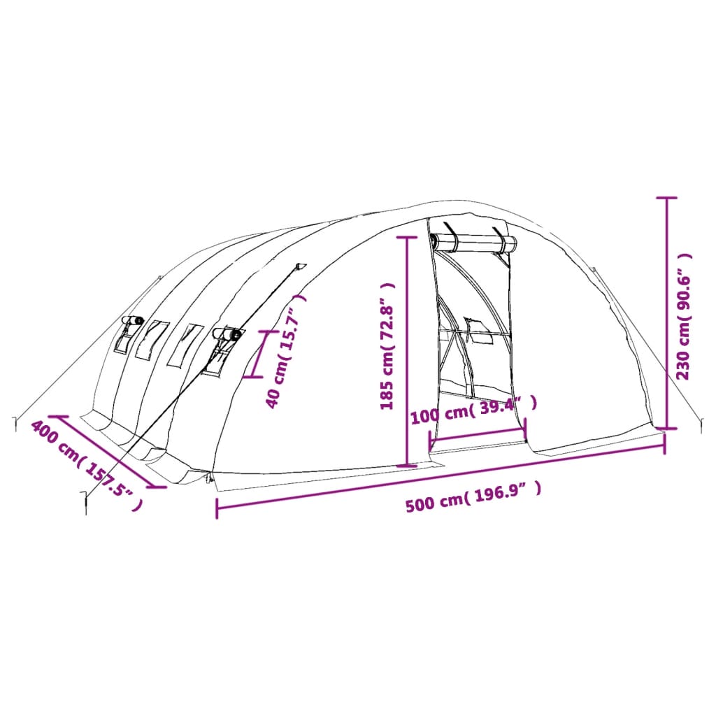 vidaXL Tuinkas met stalen frame 20 m² 5x4x2,3 m groen