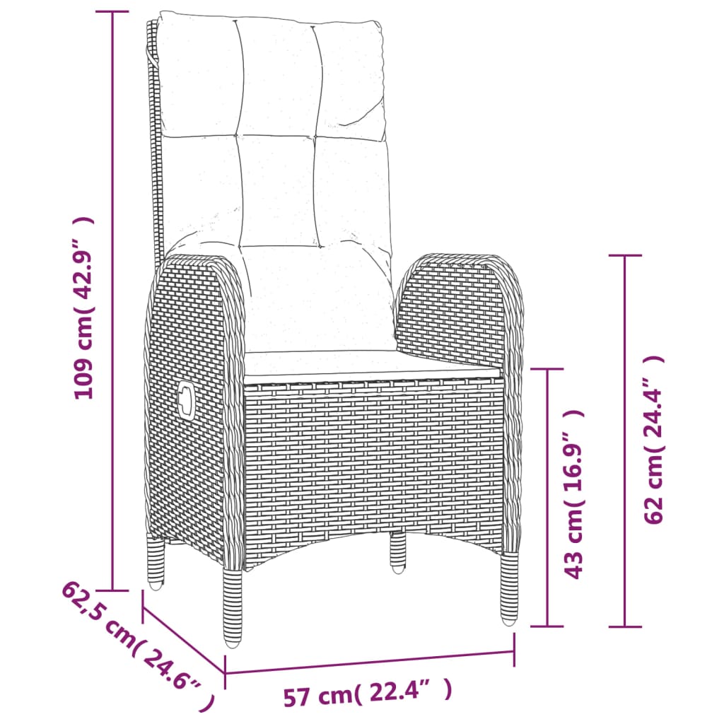 vidaXL 3-delige Tuinset met kussens poly rattan grijs