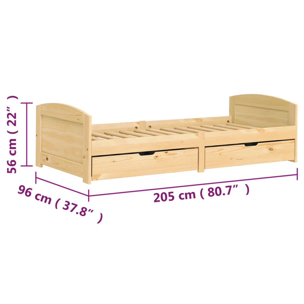 vidaXL Slaapbank met 2 lades IRUN 90x200 cm massief grenenhout