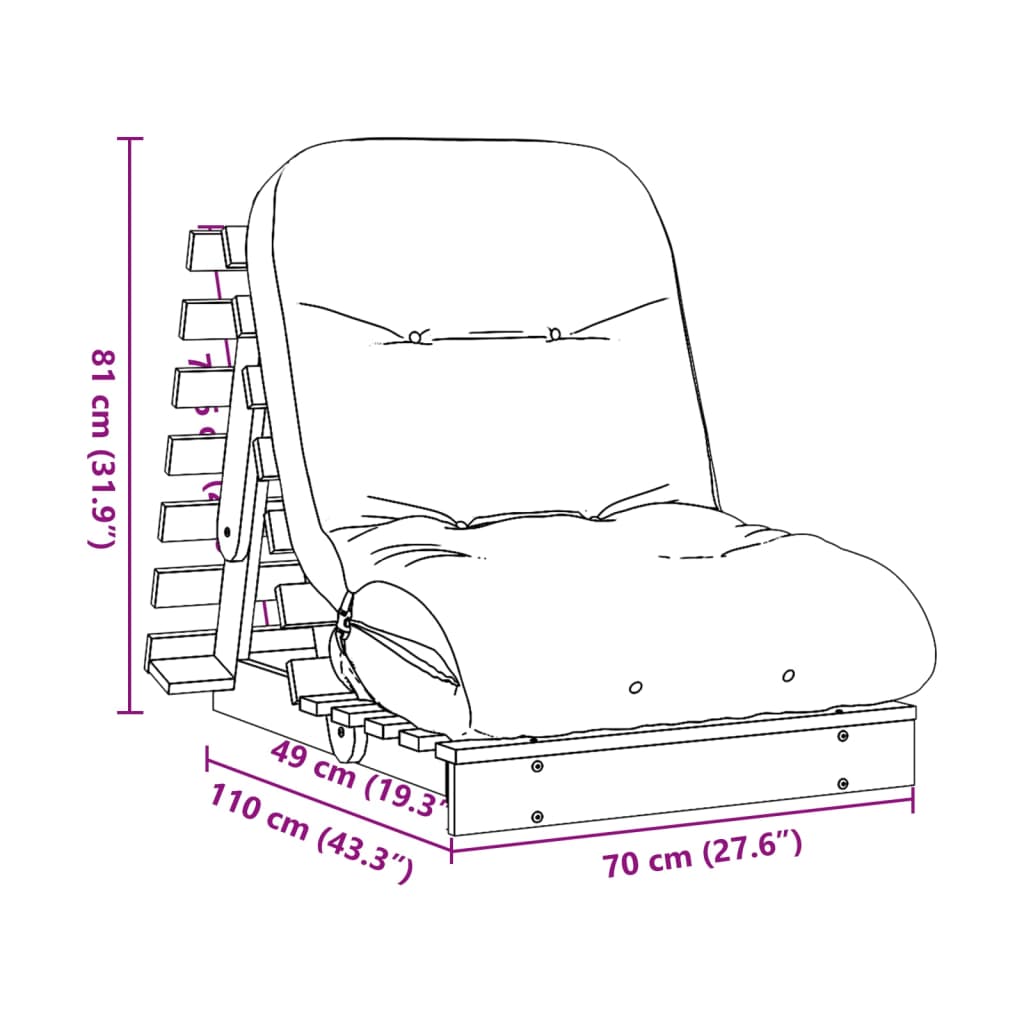 vidaXL Futon slaapbank met matras 70x206x11 cm massief douglashout