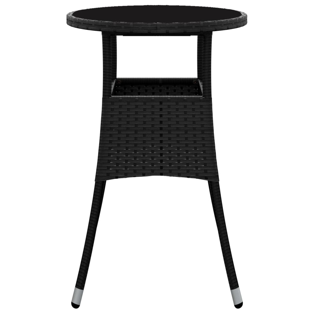 vidaXL Tuintafel Ø60x75 cm gehard glas en poly rattan zwart