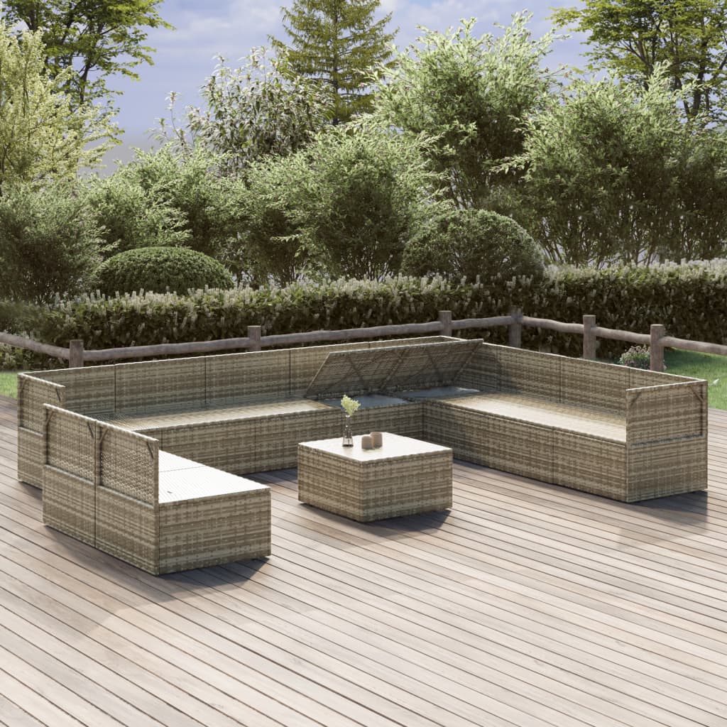 vidaXL 11-delige Loungeset met kussens poly rattan grijs