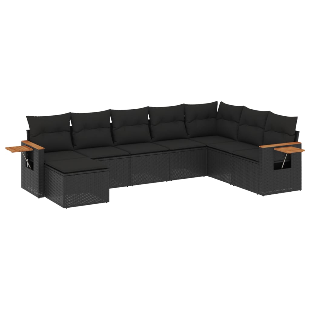 vidaXL 8-delige Loungeset met kussens poly rattan zwart