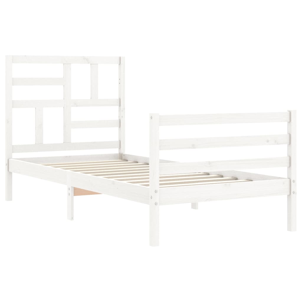 vidaXL Bedframe met hoofdbord massief hout wit 90x200 cm