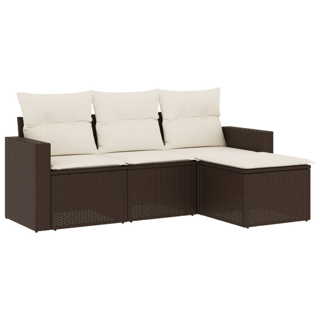 vidaXL 4-delige Loungeset met kussens poly rattan bruin