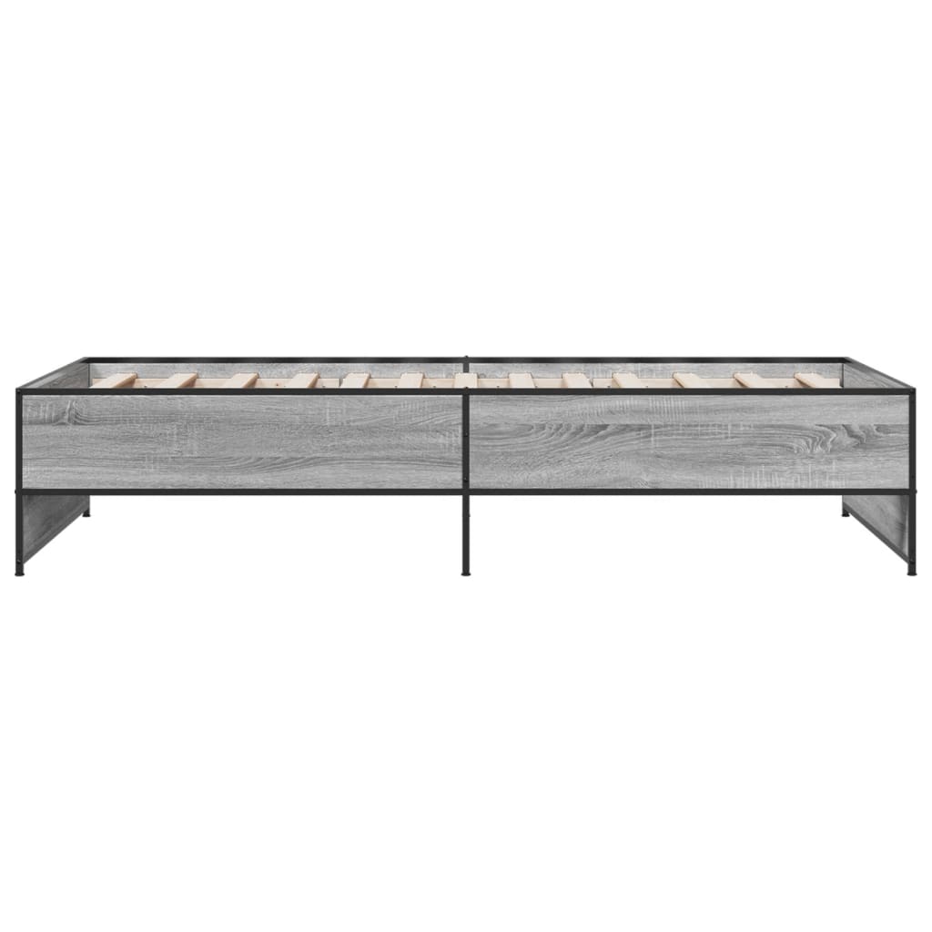 vidaXL Bedframe bewerkt hout en metaal grijs sonoma eiken 90x200 cm