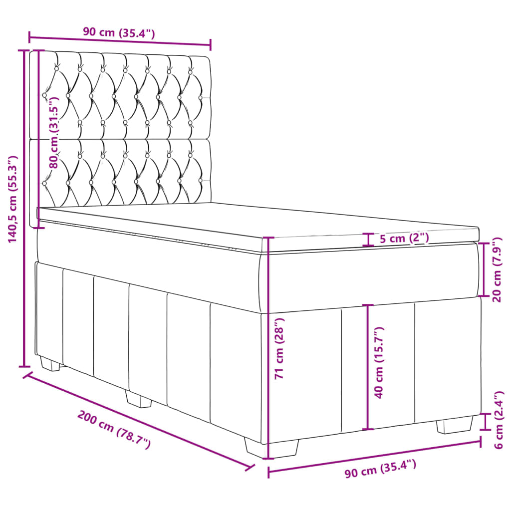 vidaXL Boxspring met matras stof lichtgrijs 90x200 cm