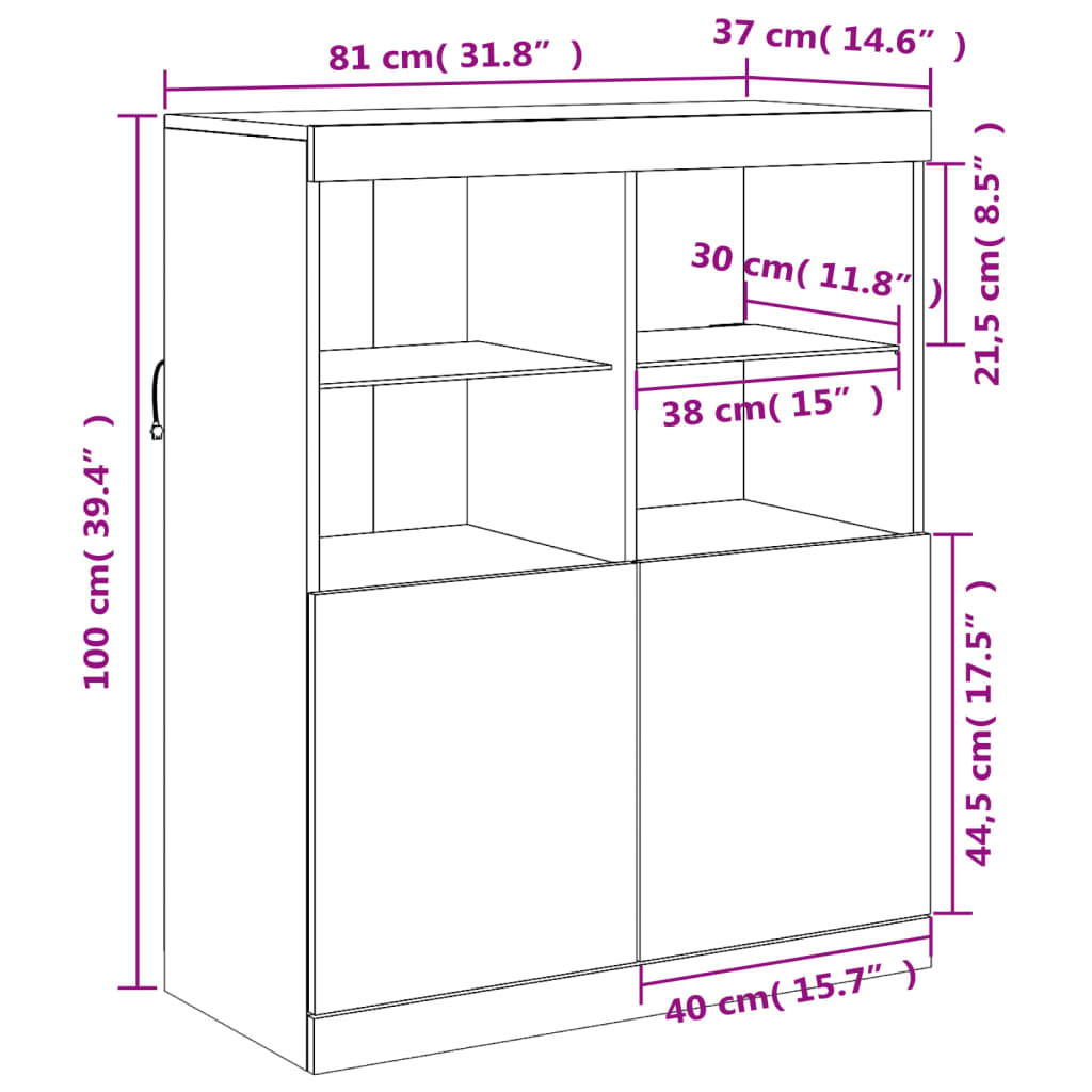 vidaXL Dressoir met LED-verlichting 81x37x100 cm bruin eikenkleur