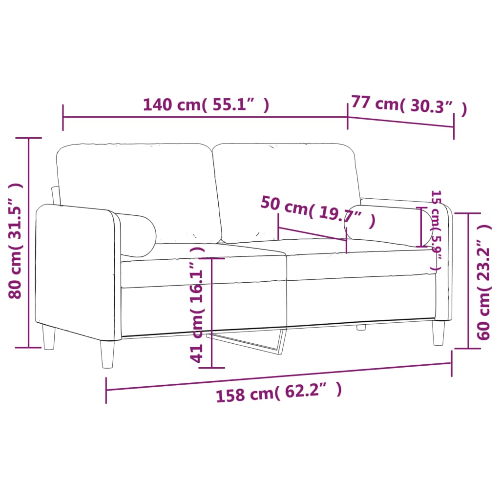 vidaXL Tweezitsbank met sierkussens 140 cm fluweel donkergrijs