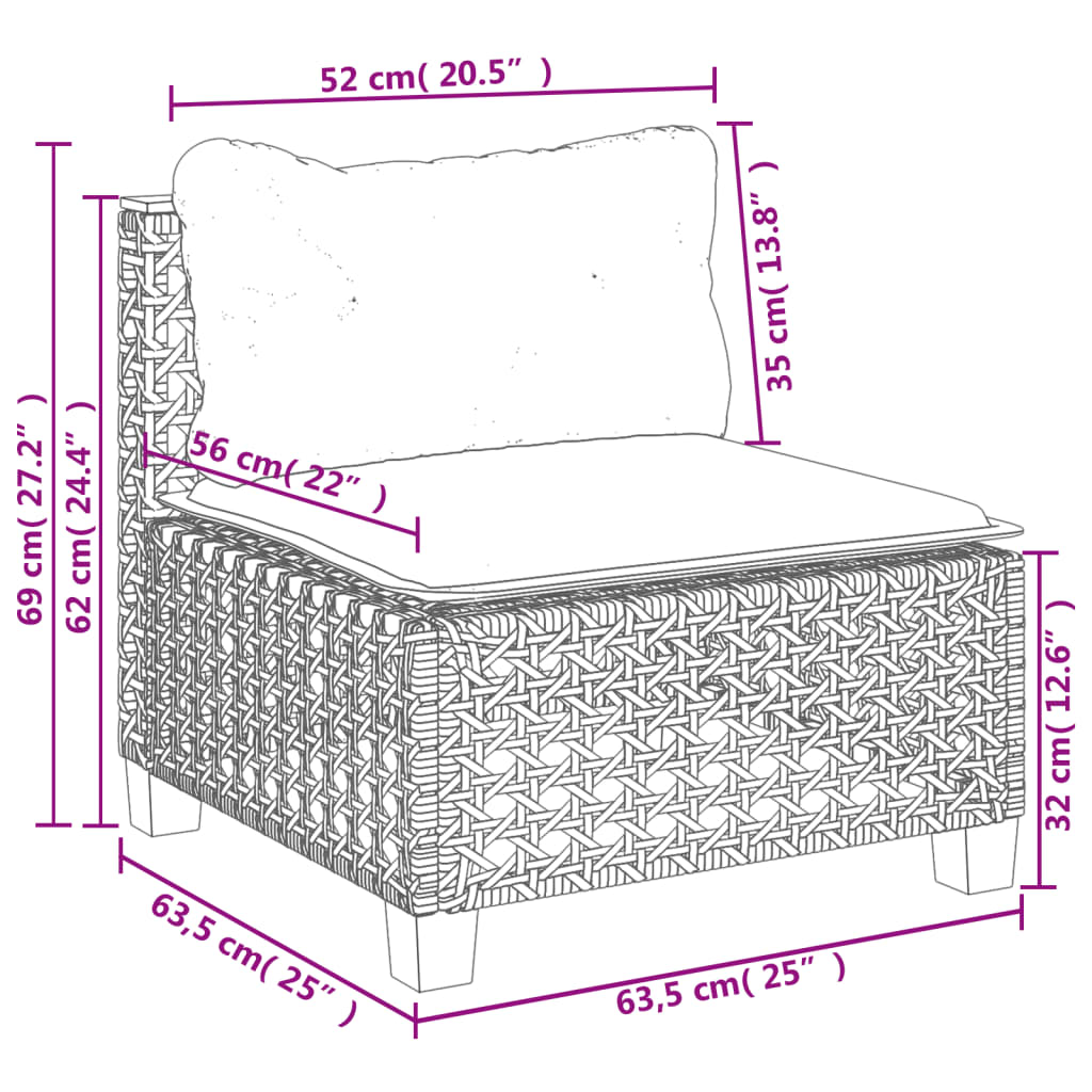 vidaXL 6-delige Loungeset met kussens poly rattan zwart