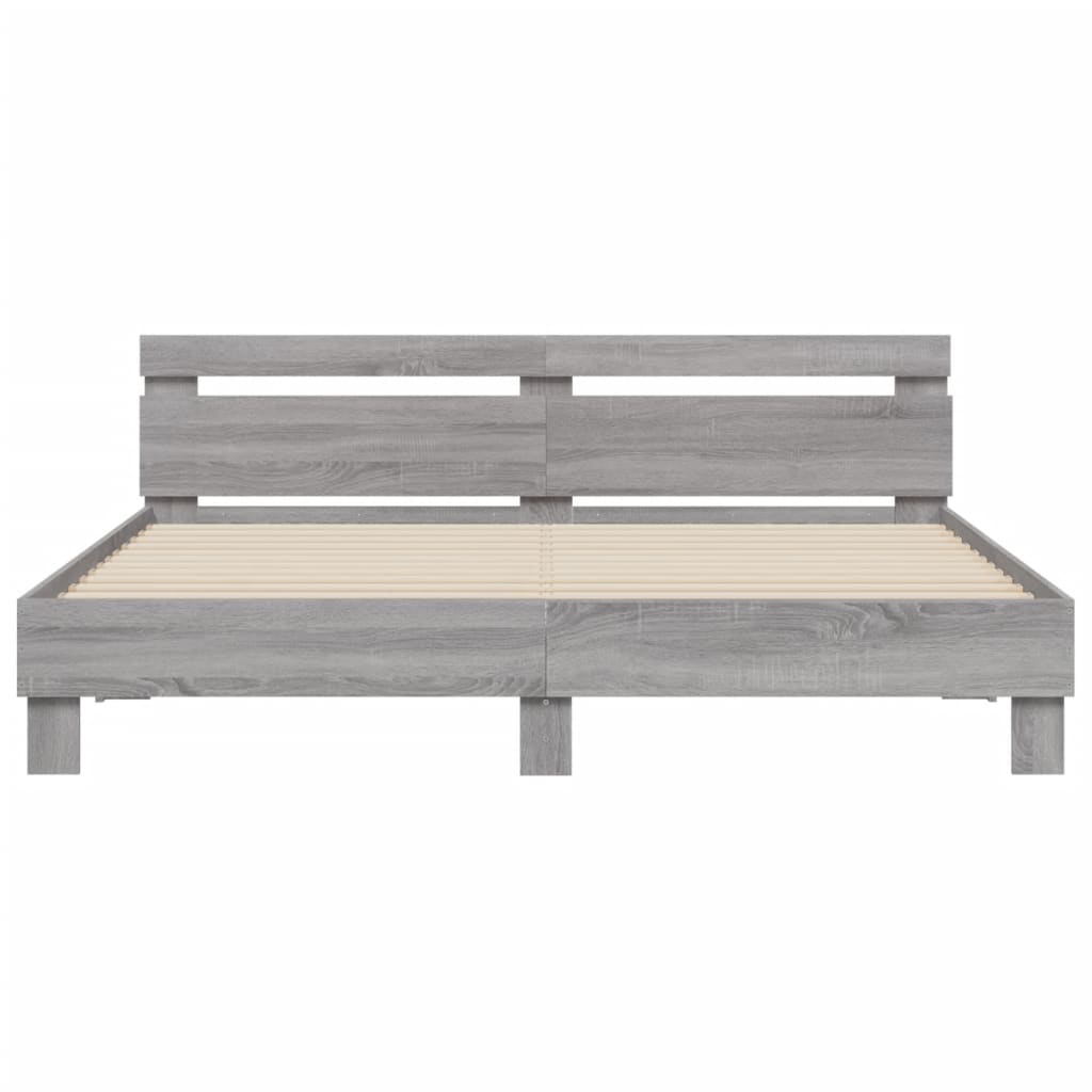 vidaXL Bedframe met hoofdeinde bewerkt hout grijs sonoma 160x200 cm