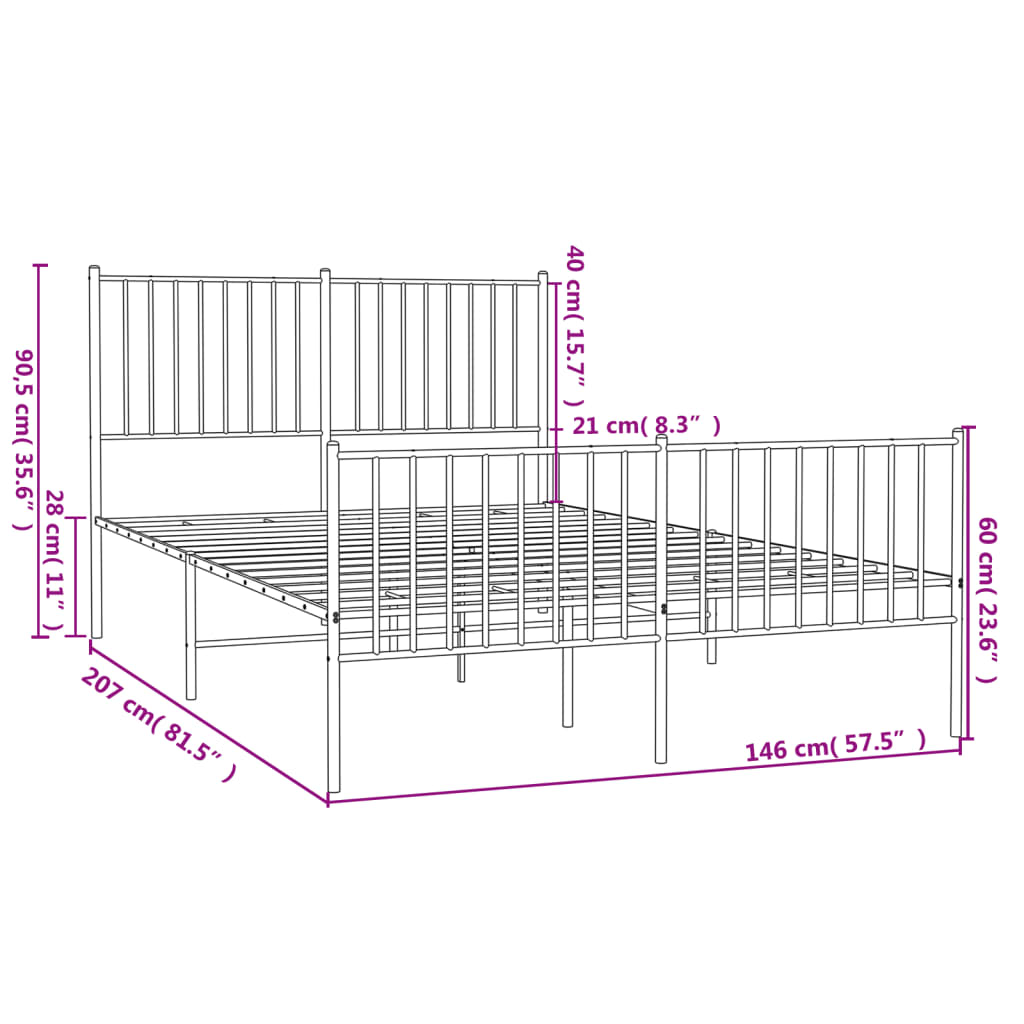 vidaXL Bedframe met hoofd- en voeteneinde metaal zwart 140x200 cm