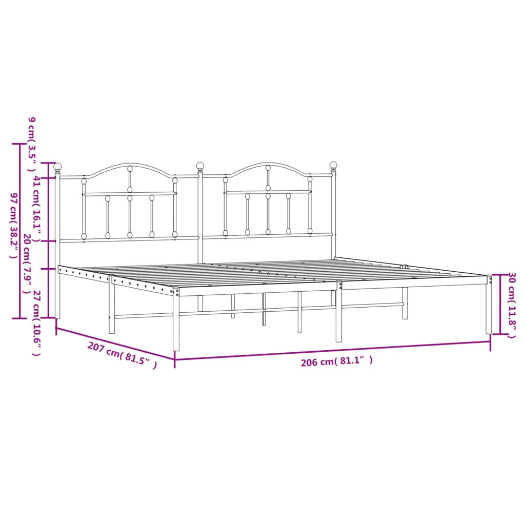 vidaXL Bedframe met hoofdbord metaal zwart 200x200 cm