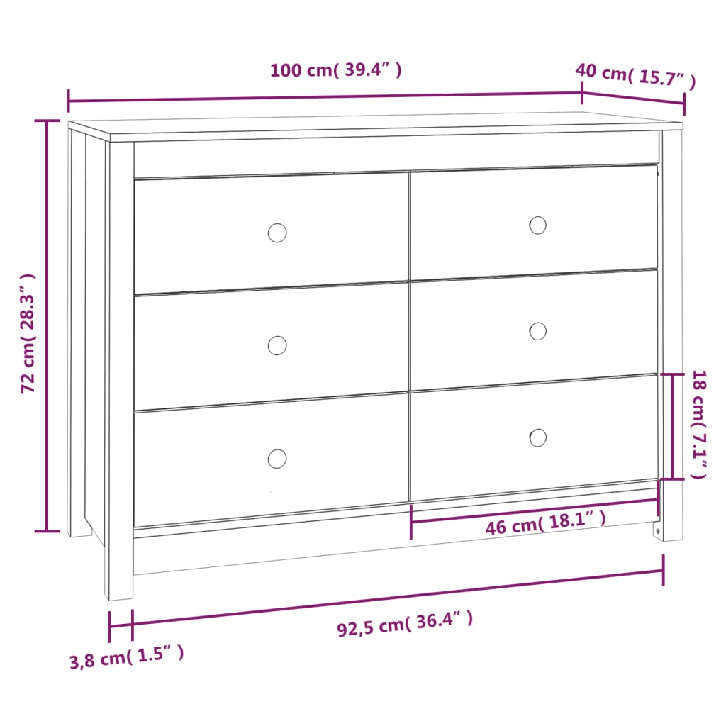 vidaXL Dressoir 100x40x72 cm massief grenenhout honingbruin