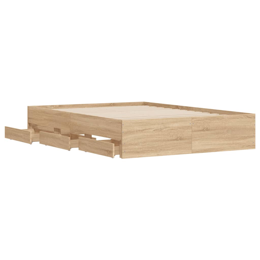 vidaXL Bedframe met lades bewerkt hout sonoma eikenkleurig 135x190 cm