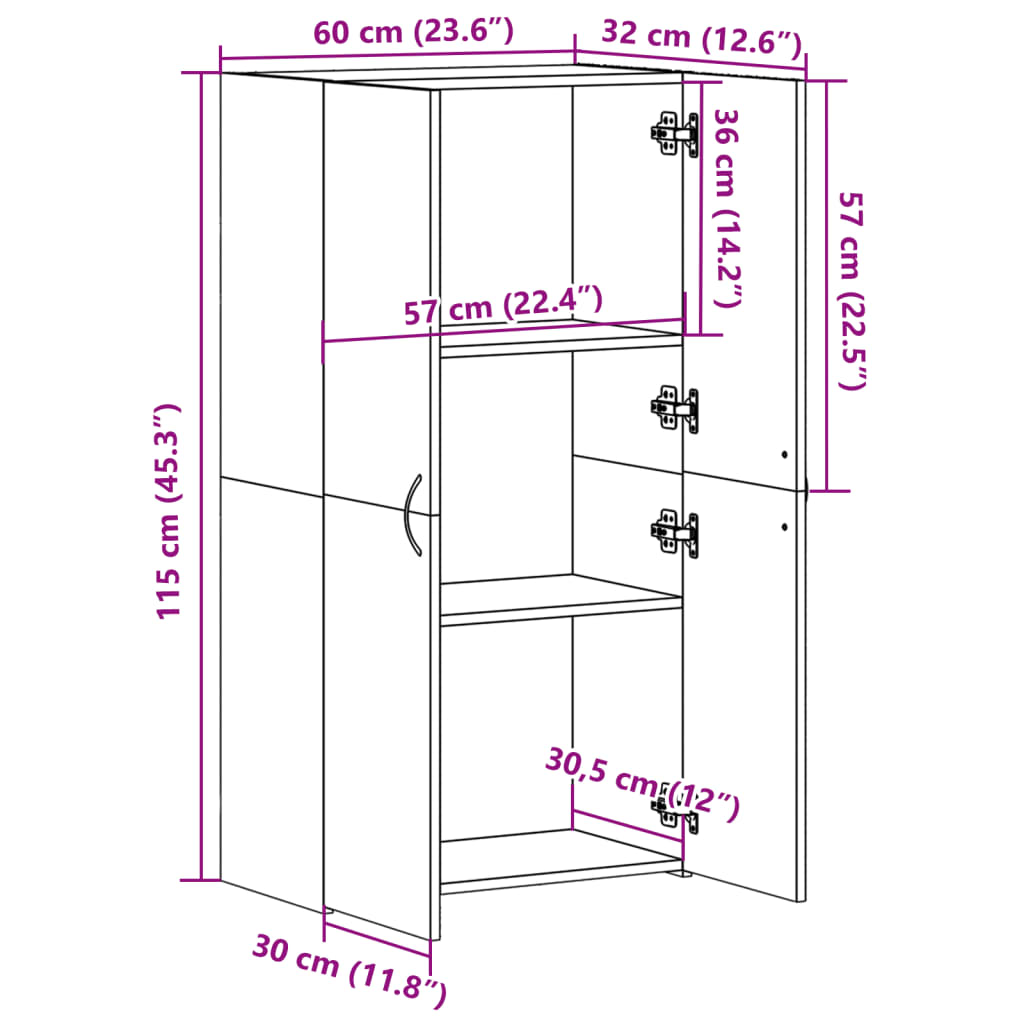 vidaXL Archiefkast 60x32x115 cm bewerkt hout grijs sonoma eikenkleurig